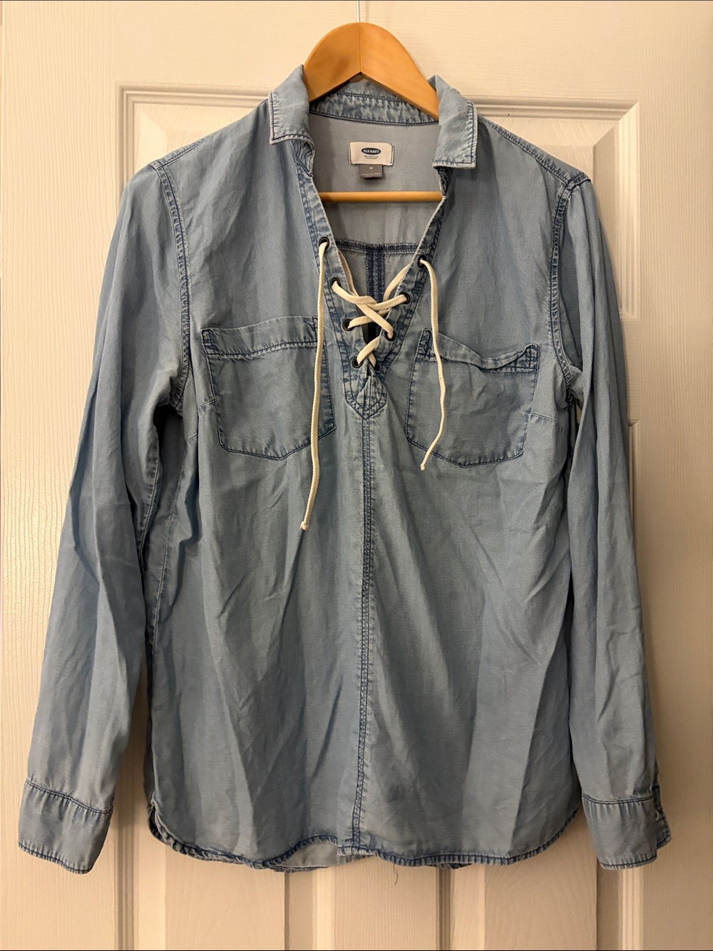 Old Navy Light Blue Lace-Up Denim Shirt